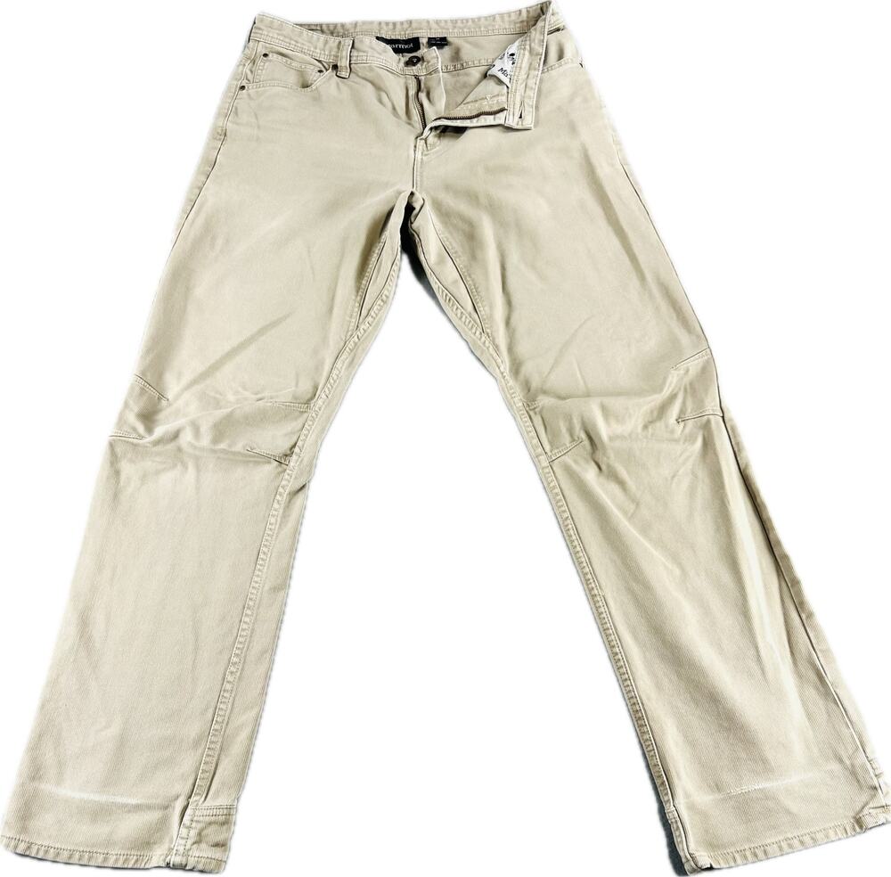 Marmot Corduroy Hiking Pants Mens 34 Tan Straight Leg Articulated Outdoor Trail